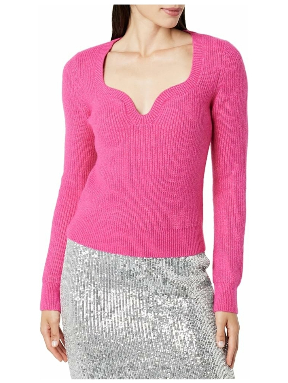The Drop Preston Ribbed Sweatheart Hot Pink Sweater